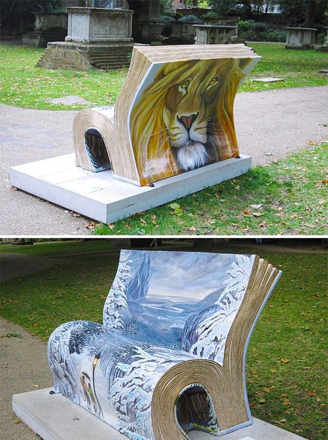 書(shū)本造型設(shè)計(jì)的創(chuàng)意戶(hù)外休閑椅，這個(gè)放動(dòng)物園再合適不過(guò)。